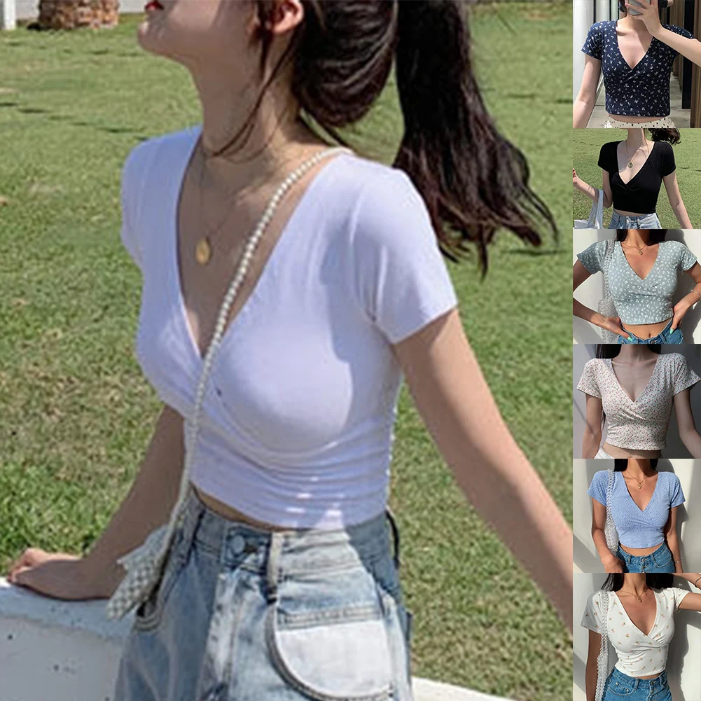Elastic Fit Top Floral Crop Top Casual Occasions Grayish Blue Brand New Condition Casual Street Style Fitted Style