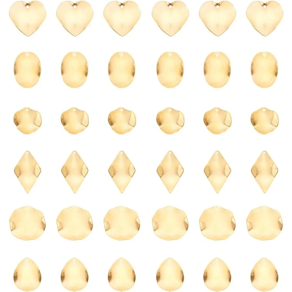 

36Pcs 6 Styles Blank Message Charms Heart Round Charms Engraved Name Charms Metal Uneven Surface Pendants Stainless Steel