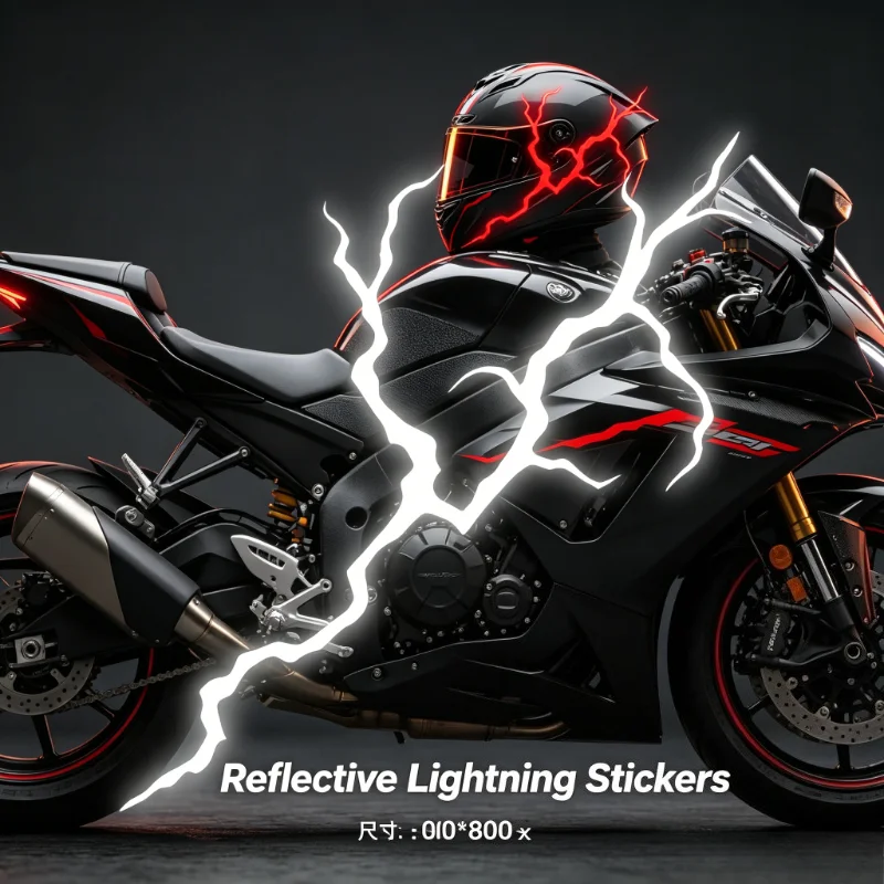 1Pc Lightning Shape Reflective Vinyl Sticker, Waterproof Decal for Motorcycle Helmet Fuel Tank Car DIY Decor Accessories