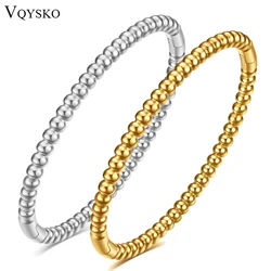 VQYSKO Stainless Steel Bangle Bracelet In Smooth Round Ball No Tarnish Beaded Bracelet For Anniversary Gift Woman Jewelry