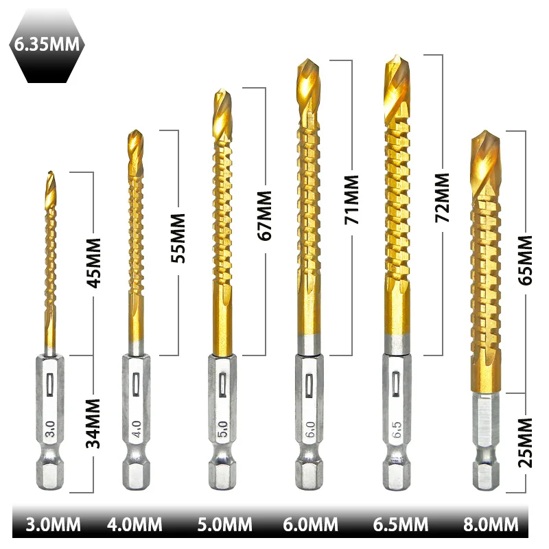 Imagem -05 - Brocas de Torção de Metal Chapeamento de Titânio Hss Haste de Hexágono Conjunto de Brocas Serrilhadas Corte de Perfuração Slotting Carpintaria