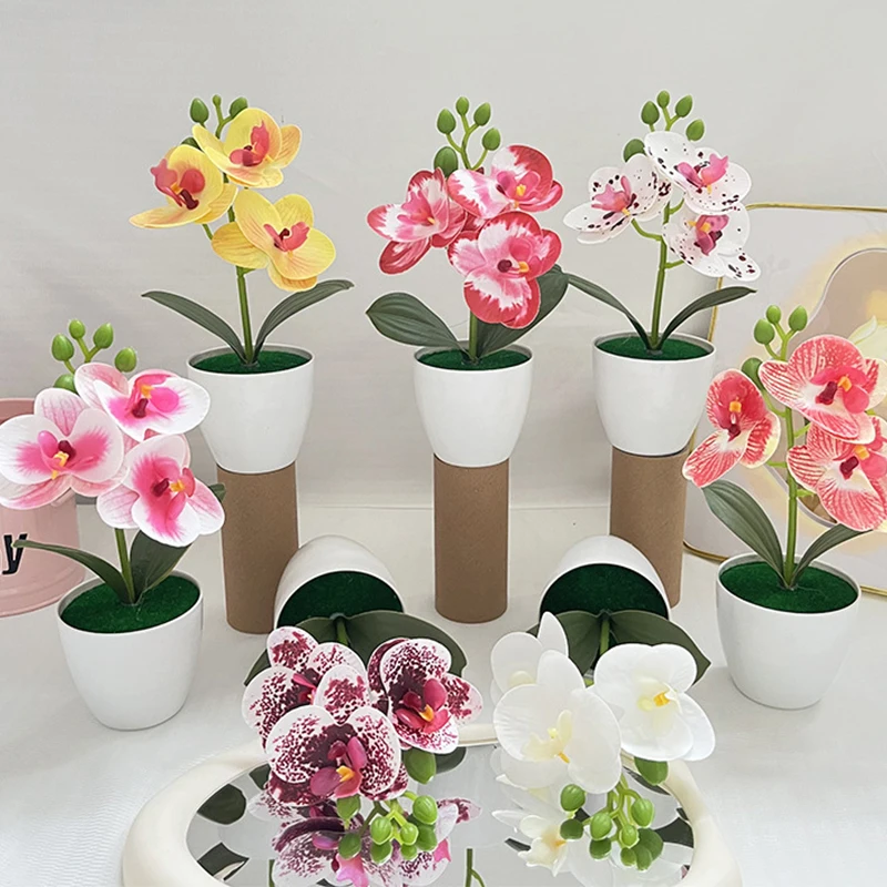 

Green Bonsai Simulated Butterfly Orchid Artificial Plant Desk Dining Table Home Office Vase Wedding Home Room Decoration Gifts