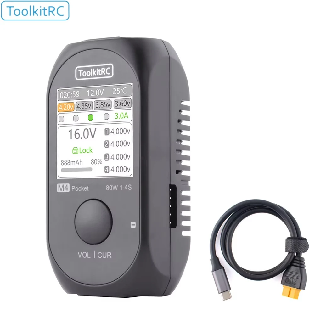 DC 80W 5A Pocket Mini Charger USB C Input Output XT30 XT60 Support 1 4S Lipo Battery Quick Charge ToolkitRC M4 RC Model Spare Pa