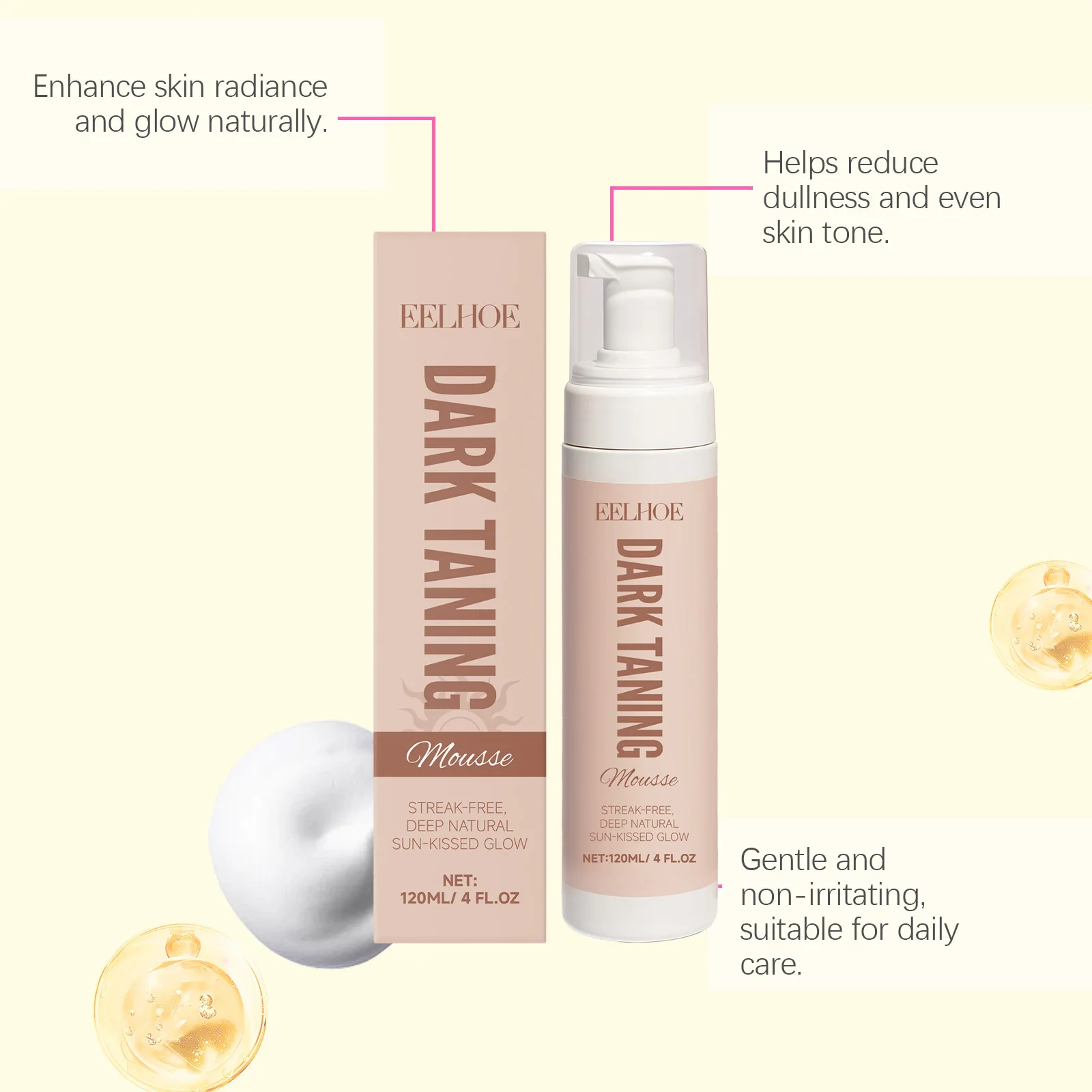 EELHOE Skin Tanning Mousse Make Skin Tone More Even Lasting Effect Help with Tanning Maintain a Healthy Skin Tone Body Mousse