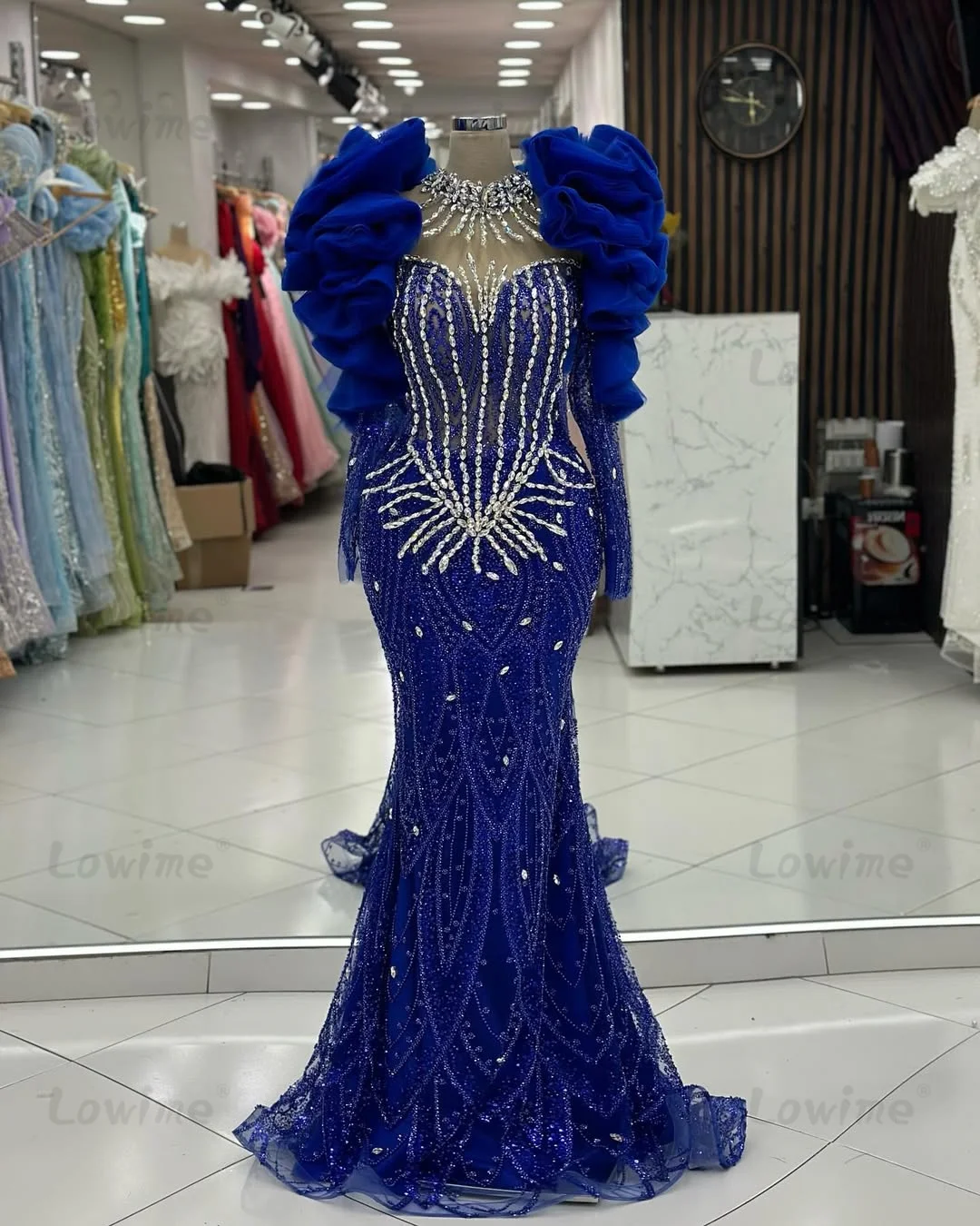 royal blue and silver dress for wedding Royal Blue sequin Silver Beaded Mermaid Long V-neck Prom Dresses