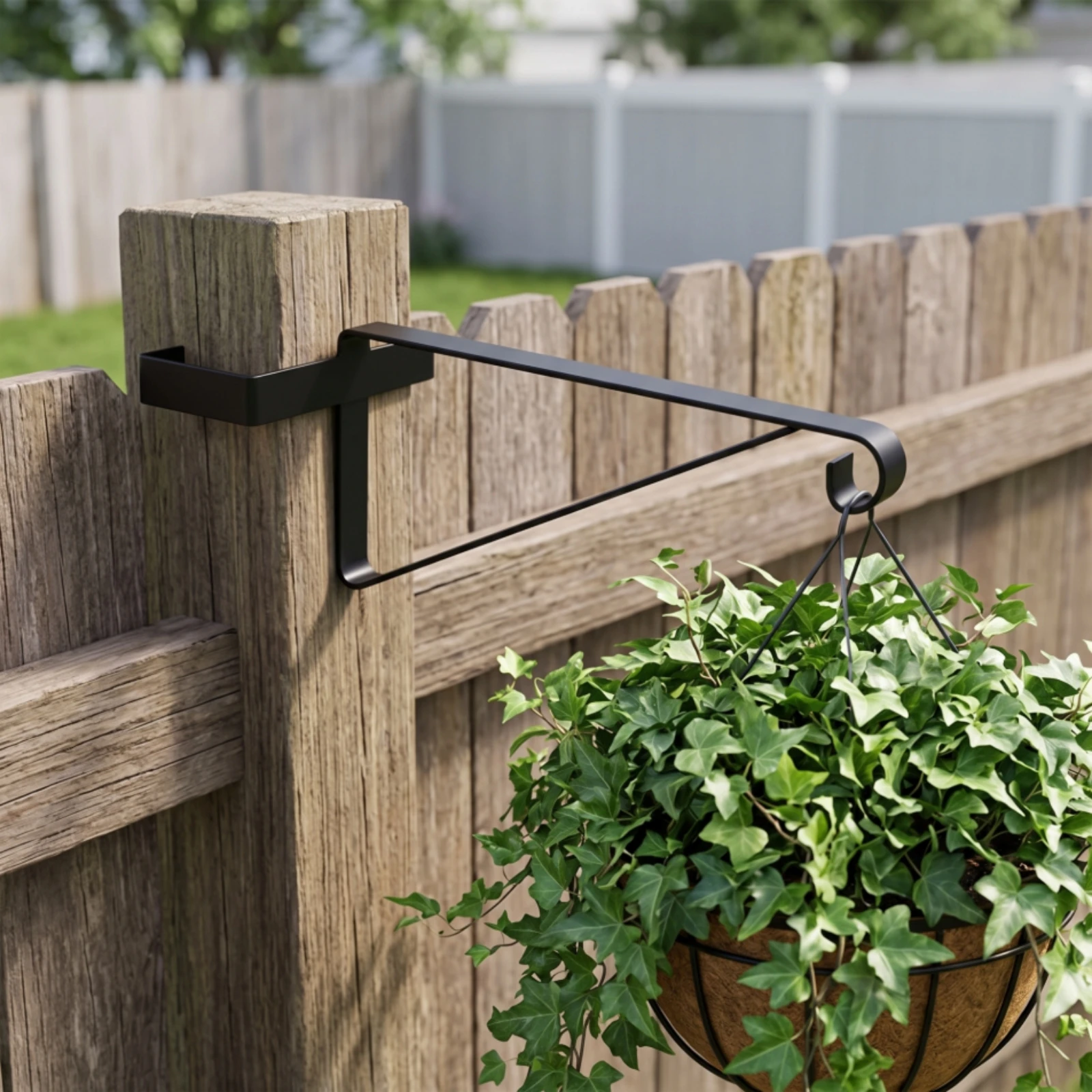 4 Pieces Hanging Basket Bracket Easy to Install Fence Post Hanger Hanging Basket Hook Clamp-on Bracket with Hook Powder-Coated