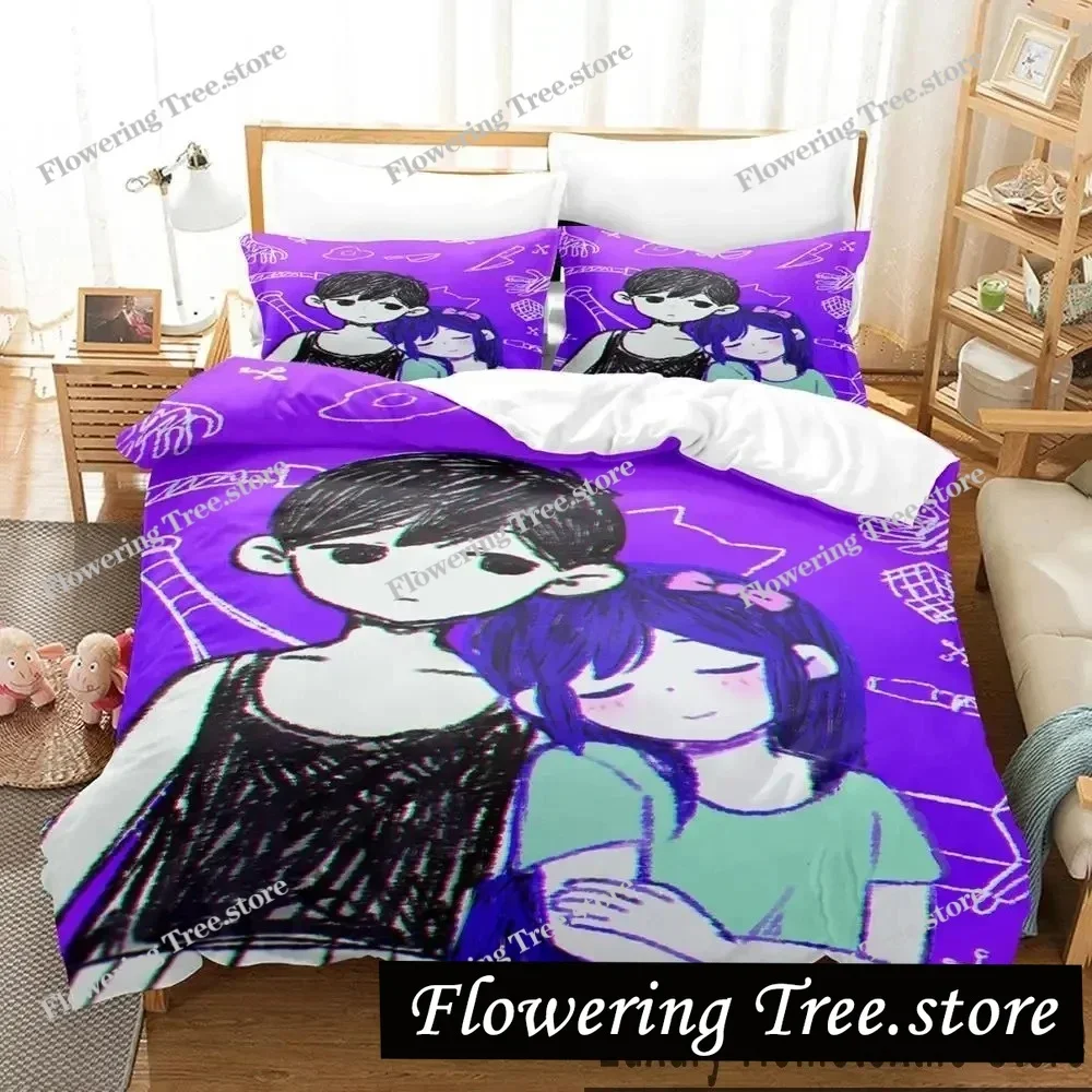 

3D Print Anime Omori Bedding Set Boys Girls Twin Queen King Size Duvet Cover Pillowcase Bed boys Adult Home Textileextile