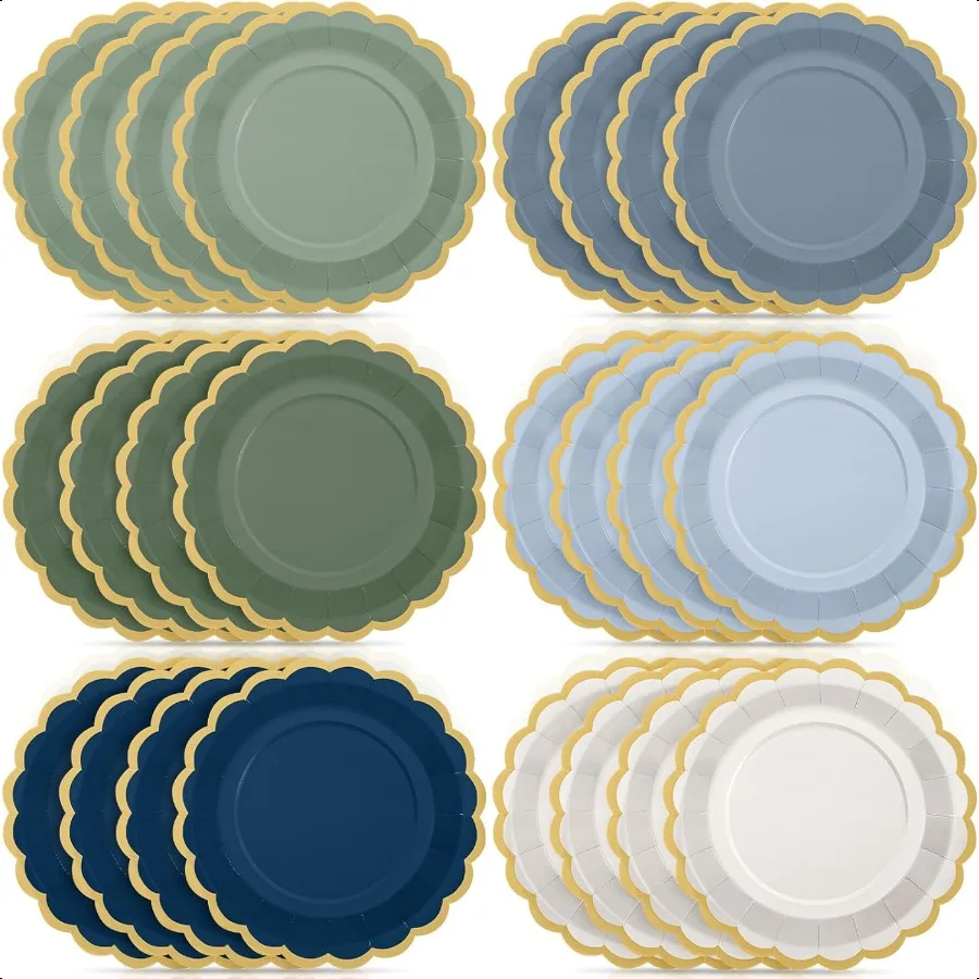 

48 шт. Dusty Blue Sage Зеленые бумажные тарелки 9-дюймовые зеленые синие зубчатые бумажные тарелки для ужина Dert для дня рождения, свадьбы, свадьбы, вечера