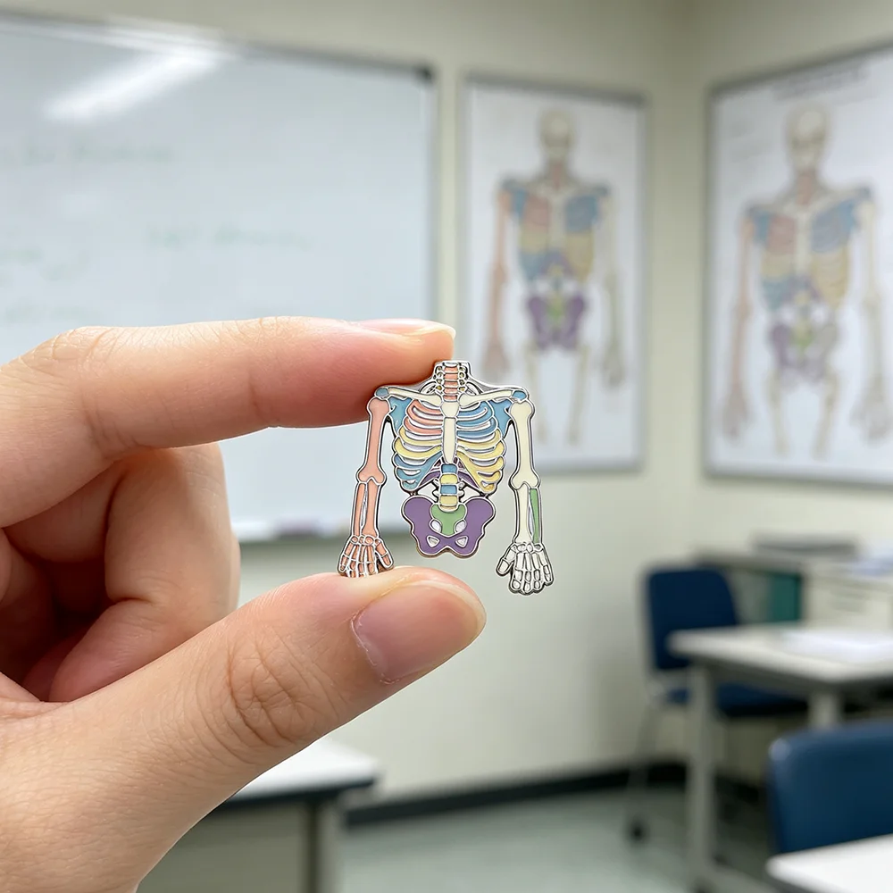 DCARZZ Colorful Enamel Skeleton Brooch Medical Halloween Theme Bone Pin Gothic Jewelry for Orthopedic Surgeons Nurse Badge