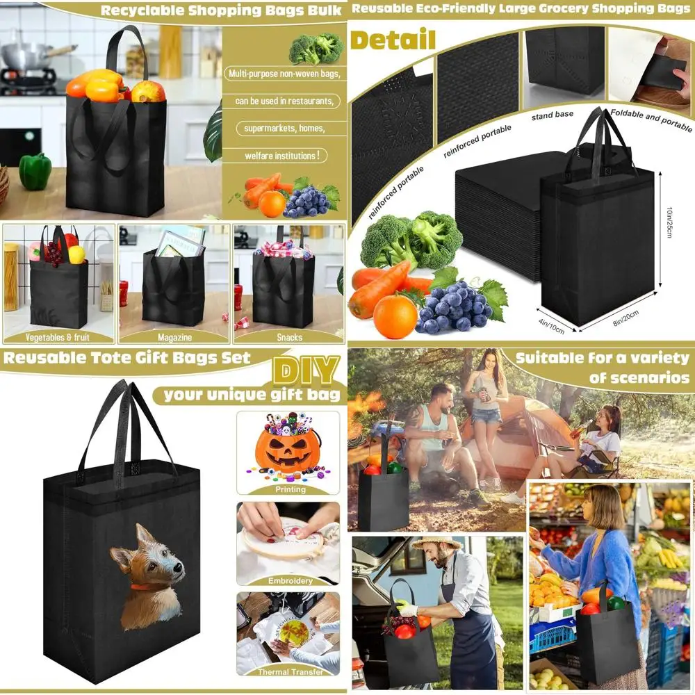 

Многоразовые сумки-шопперы оптом, 300 шт., 8x4x10 дюймов, из нетканого материала, с ручками, черные