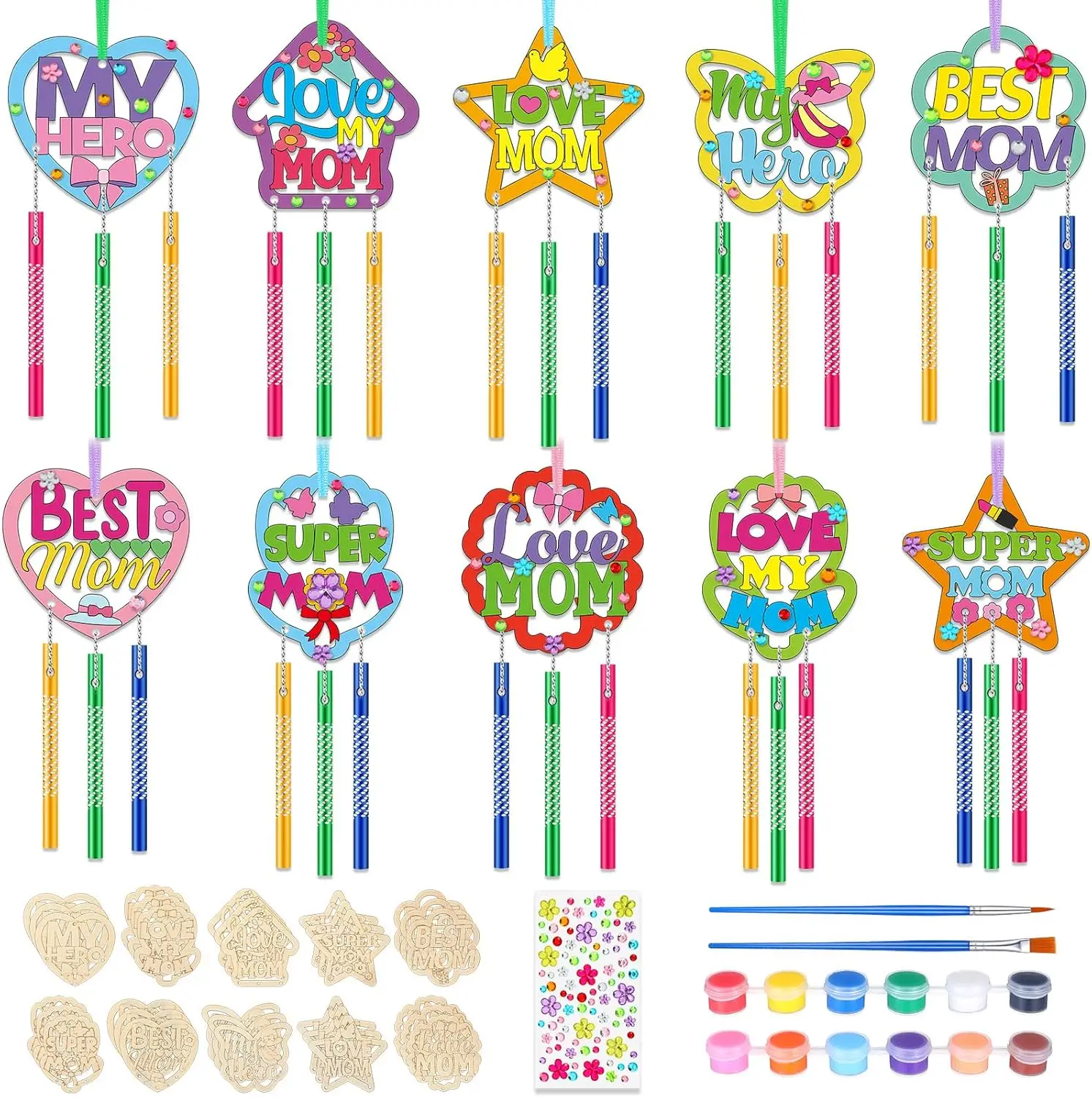 

Набор из 30 штук: Ветряные колокольчики ко Дню матери. Набор для творчества для мам: создай свои собственные ветряные колокольчики. Деревянные заготовки для раскрашивания. Набор для рукоделия оптом ко Дню рождения мамы.