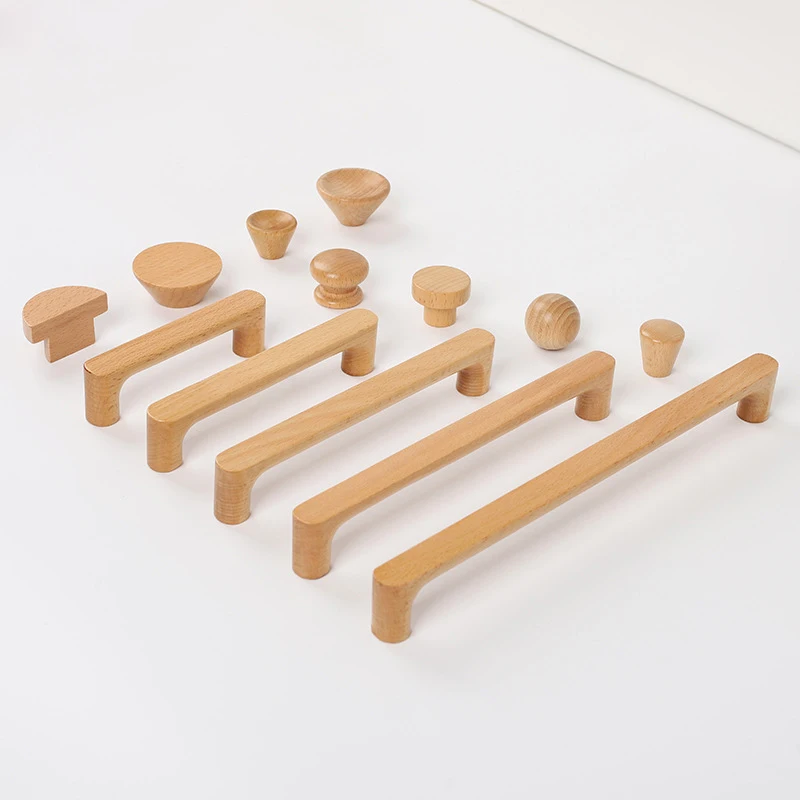 Nordic Wooden Furniture Handles Beech Wood Kitchen Cabinet Handles Wardrobe Cupboard Drawer Knobs Solid Hardware Pull Handle