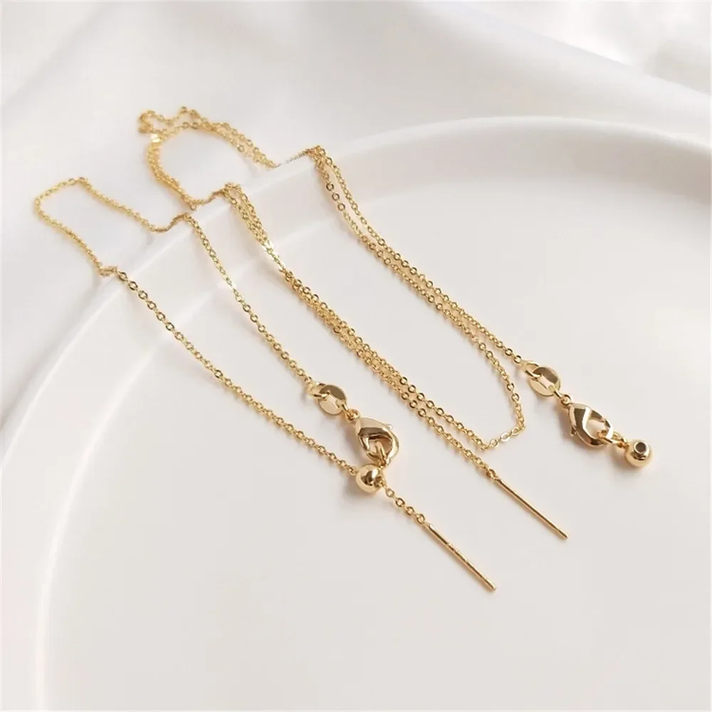 

14K Gold Plated Universal Necklace Adjustable bracelet Flat O Chain Clavicle Chain DIY Chain Crystal pearl jewelry