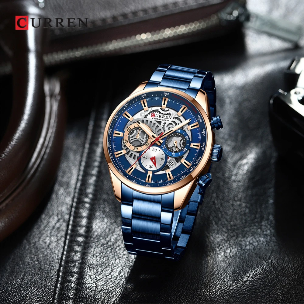 

Curren 8391, роскошные мужские часы со стальной полосой, многофункциональный хронограф, календарь, светящиеся водонепроницаемые часы для мужчин, Reloj Hombre
