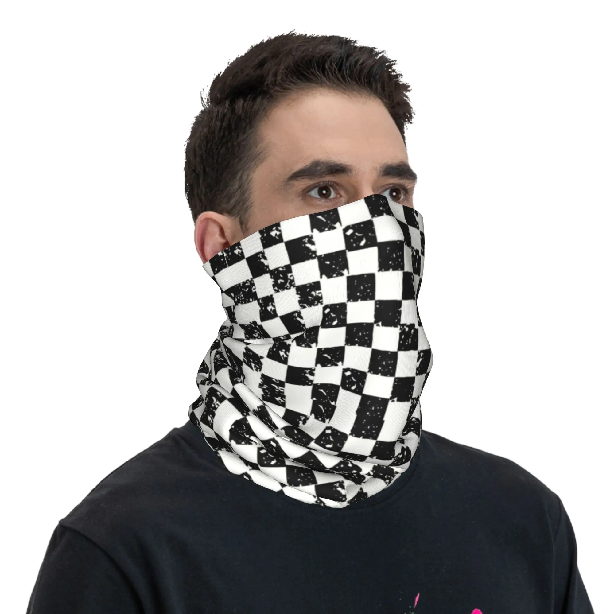 Custom Retro Checkered Flag Winter Headband Neck Warmer Men Women Ski Cycling Tube Scarf  Face Bandana Gaiter view 5