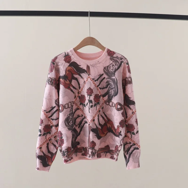 Y2K Horse Print Women's Sweater Korea Fashion Women Clothing Pullover Sweaters Pull Femme Long Sleeve Jumper Sweater for Women