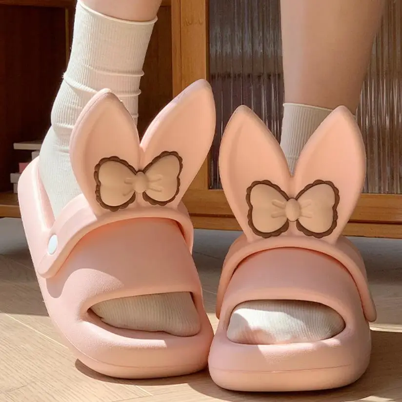 New 2024 Summer Platform Shoes Woman Cute Butterfly Rabbit Ear Slippers Girls Home Bathroom Slides Anti-slip Street Sandals