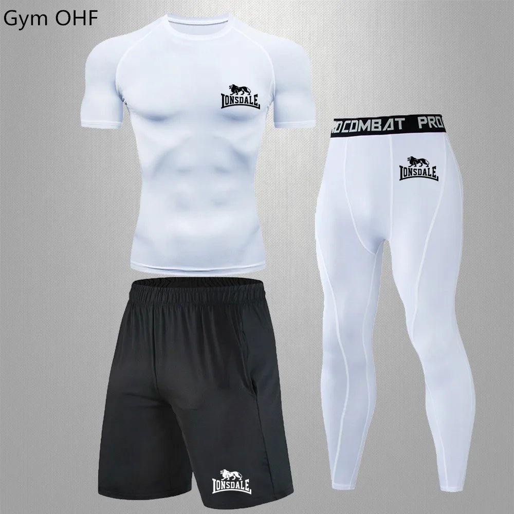 Fitness Men\'s Gym Clothing Short Running Compression Tights Perspiration Track Suit Gym Black T Shirt Sport Rashguard Jiu Jitsu