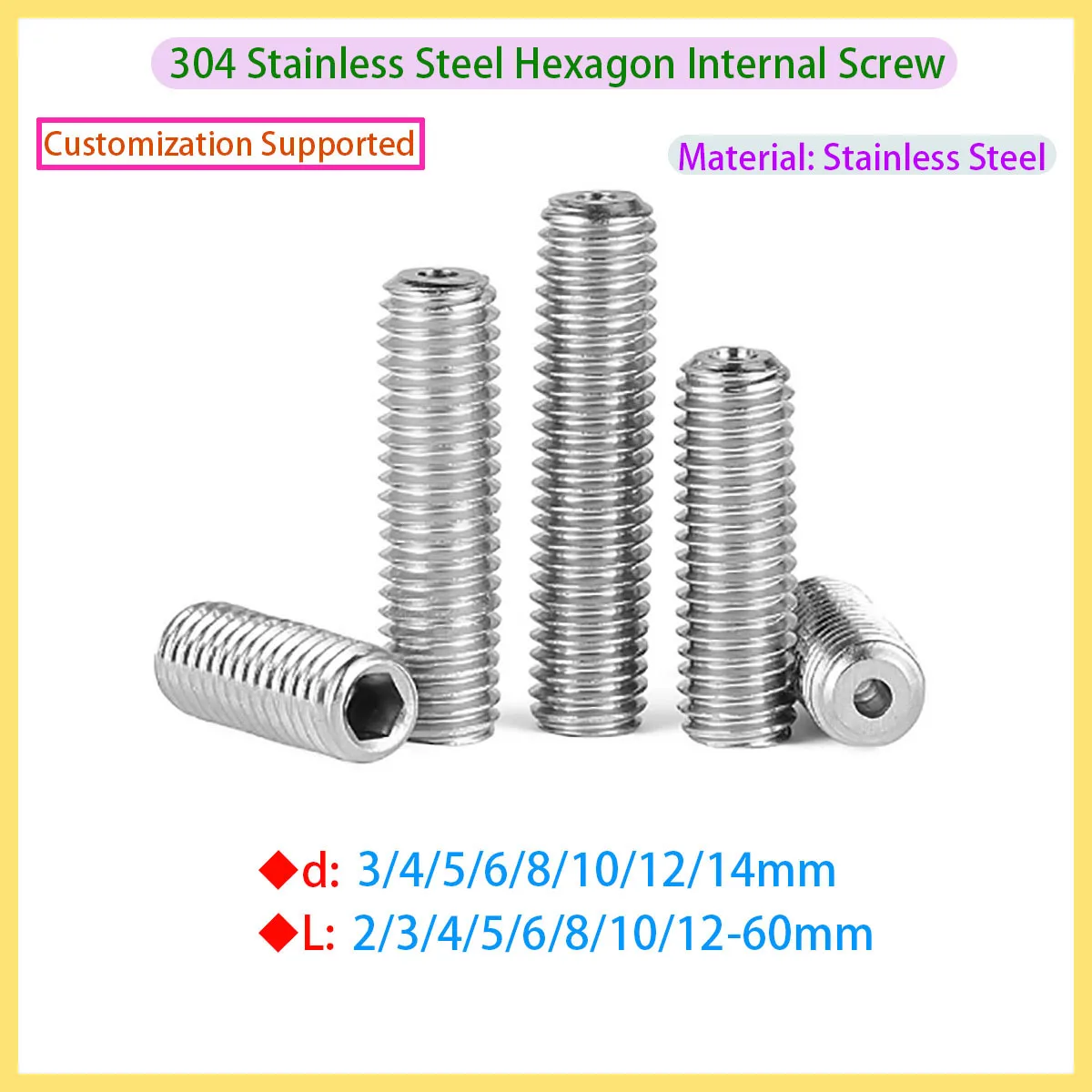 

304 Stainless Steel Hollow Through-hole Hexagonal Flat Head Headless Bolt 3/4/5/6/8/10/12/14mm
