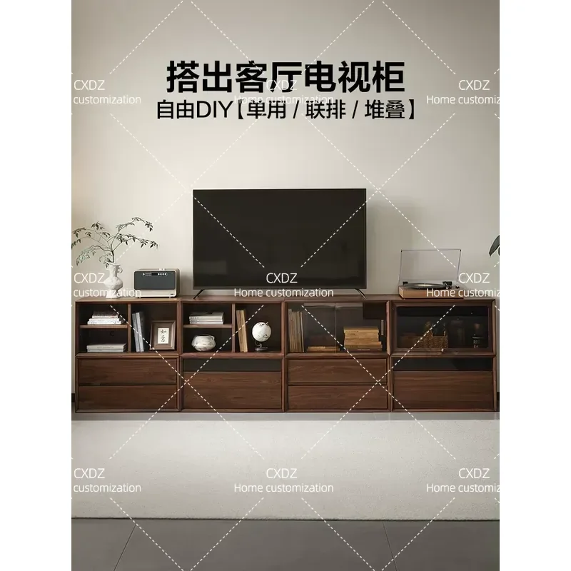 Retro Black Walnut Solid Wood Locker Module Combination TV Cabinet