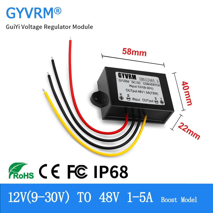 GYVRM DC DC 12V to 48V Step Up Converter 24V DC to 48V DC Voltage Stabilizer 1A 1.5A  Output Boost Power Converter 9-30V to 48V