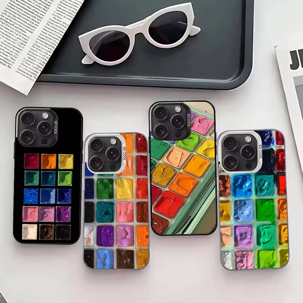 

W-Watercolors Set Paint P-Palette Phone Case For iPhone 17,16,15,14,13,12,11 Plus,Pro Max,XS,Colored silver phone case