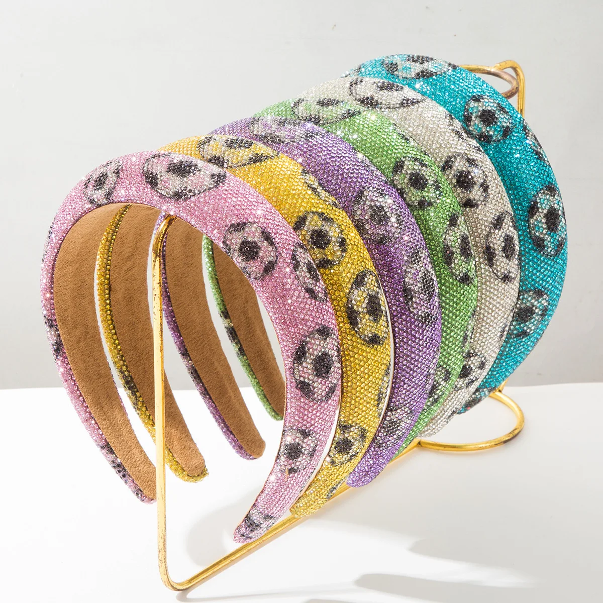 European and American New Dopamine Color Full Diamond Solid Color Football Headband Niche Design Hair Accessories