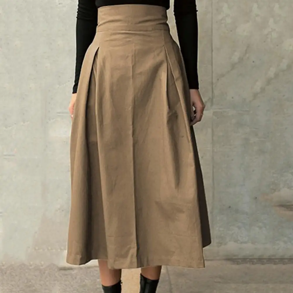 Solid Color Midi Skirt Women Summer Skirt High Waist A-Line Skirt for Women Ankle-Length Skirt faldas larga التنانير الطويلة