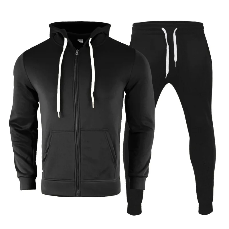 Men's Zip-Up Sweatshirt and Jogger Pants Set Air Layer Plus Velvet Tracksuit for Autumn Winter