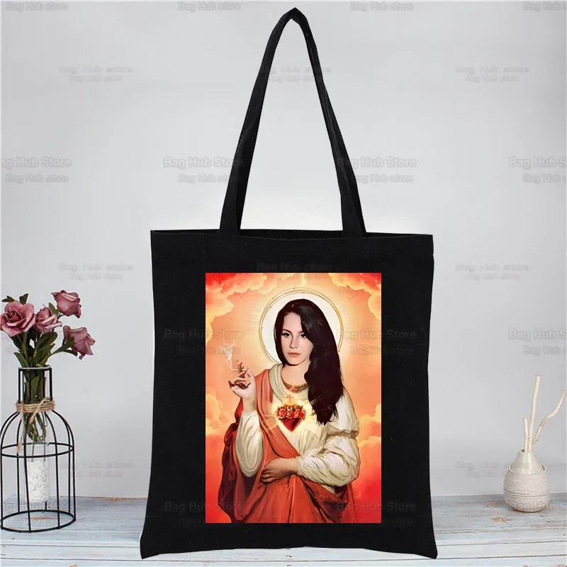 Lana Del Rey-bolso de hombro de lona para mujer, bolsa de mano de lona, color negro, ecológico, solo para la vida, informal