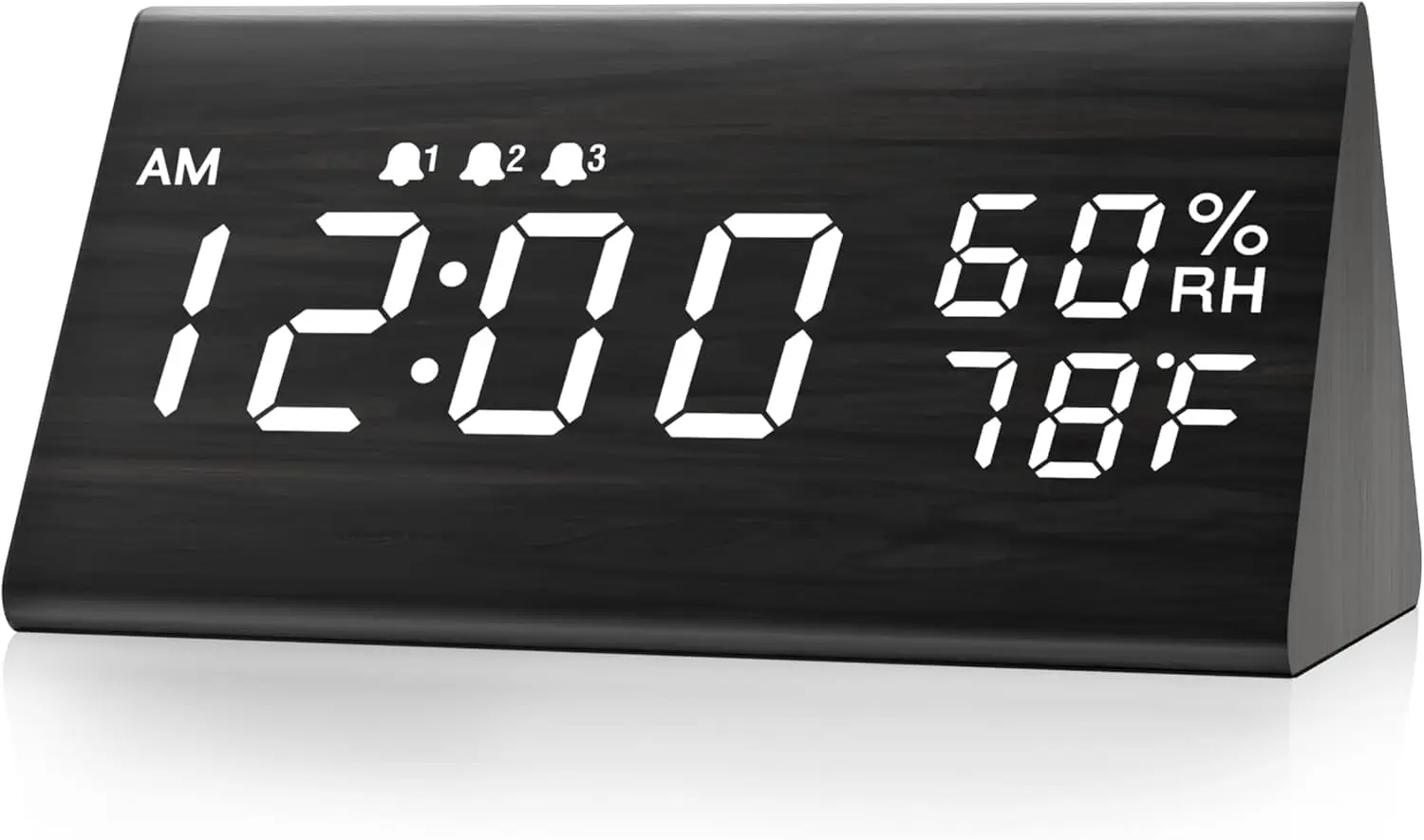 Wooden Digital Alarm Clock for Bedrooms and Office, 3 Alarms with Big Digits, Humidity and Temperature Display,, Customized