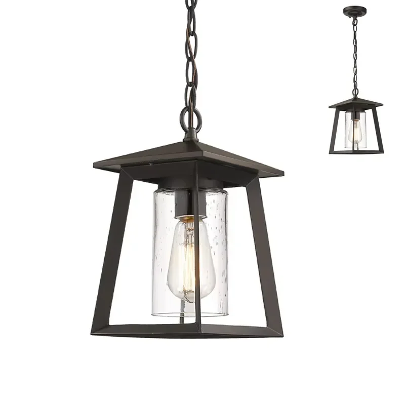 Waterproof Garden Light External Lighting Black Iron Transparent Seed Glass Single Outdoor Chandelier