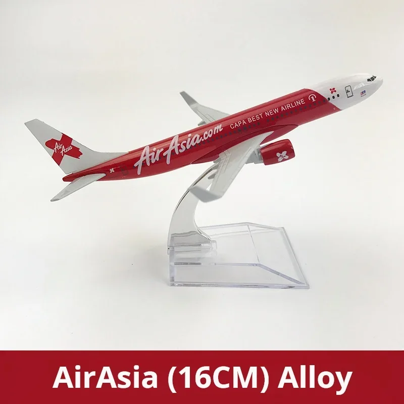 Alloy static ornaments16CMAir Asia737 Diecast Aviation Plane Collectible Miniature Toys for Boys Dropshipping