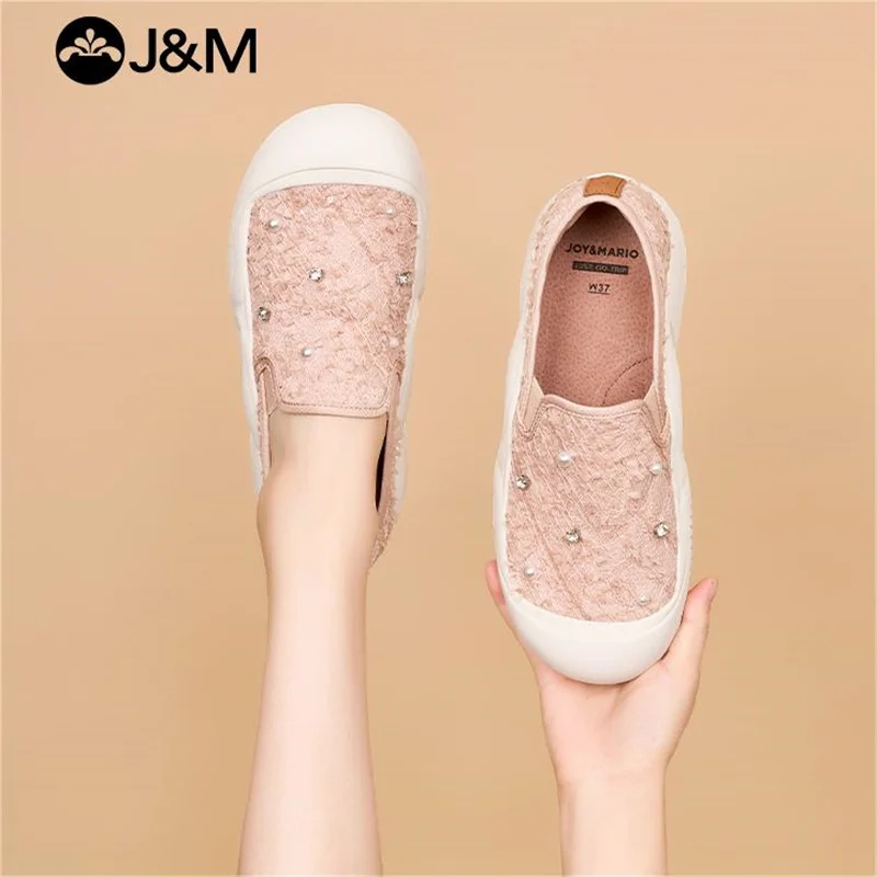 J & M-Mocassins à plateforme en dentelle pour femme, chaussures décontractées à enfiler, baskets noires et blanches, mode printemps et été 2024