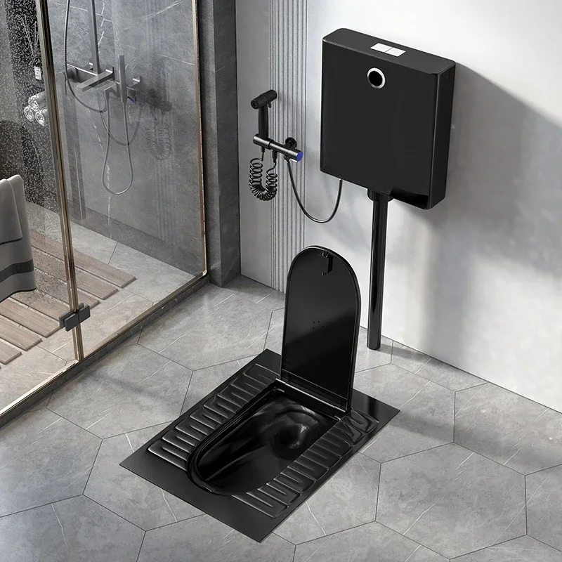 Black Toilet Water Tank with Cover Plate Small Apartment Potty Chair Shower Room Toilet Large Toilet