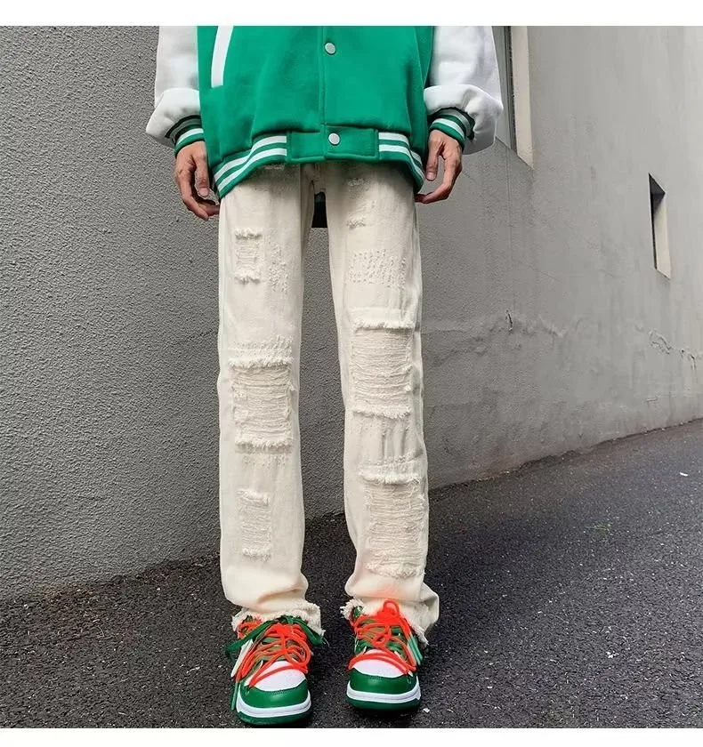 2024 spodnie y2k Streetwear weiß schlank zerrissen gestapelte Jeans Hosen für Männer Kleidung Gothic gebürstet lange Hosen Pantalones Hombre – Detail 23