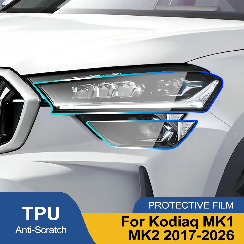High-Gloss Smoke Black TPU Car Headlight Protection Film for Skoda Kodiaq MK2 MK1 2017-2026 Pre-Cut PPF Anti-Scratch Vinyl Kit