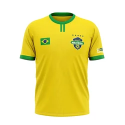 Kids Brazil Soccer Printed 3D T-shirt, men's and women's sports outdoor lightweight breathable quick-drying top, Asian sizes