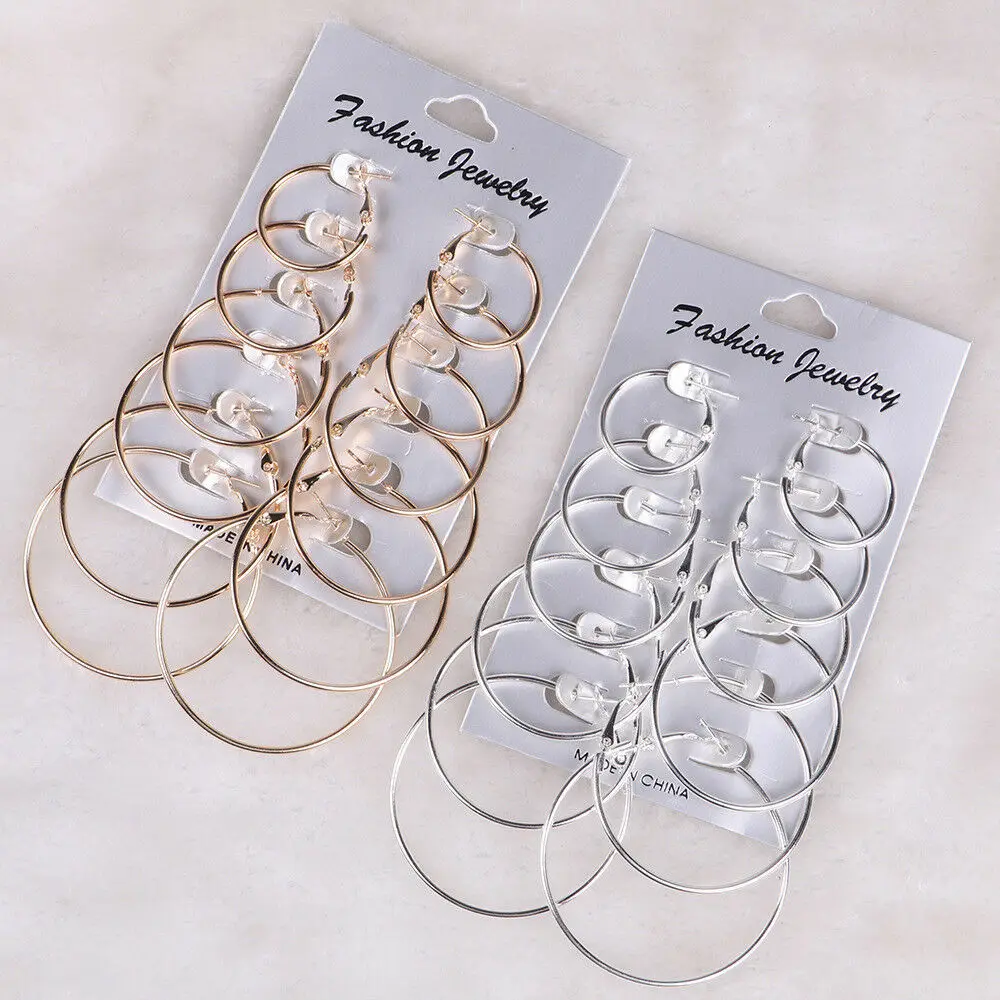 6Pairs /12Pairs Punk Hoop Earrings Set Big Circle Earrings Jewelry For Women Girls Steampunk Ear Clip Punk Earring Ear Ring