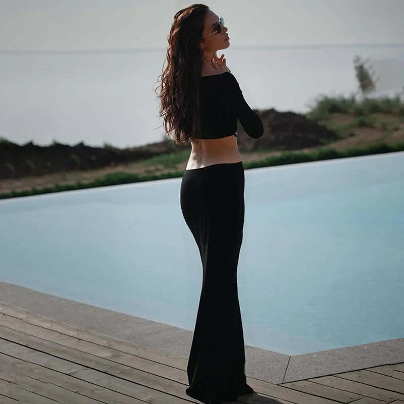 Cryptographique élégant épaules dénudées Sexy découpé robe Maxi pour les femmes fête Club tenues automne pansement à manches longues robes robe