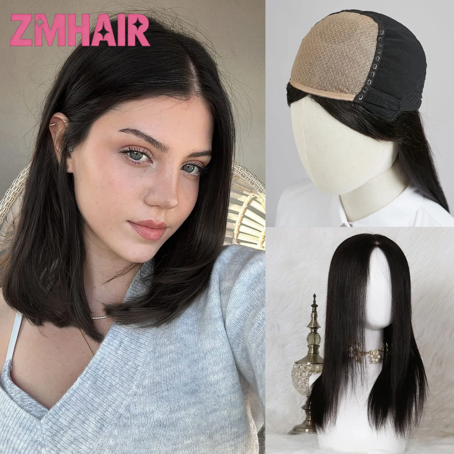 SilkBase Ready to Wear Wig with PU Front Real Remy Human Hair Wig for Women Medium Brown Silk Top Glueless Wig Summer Breathable