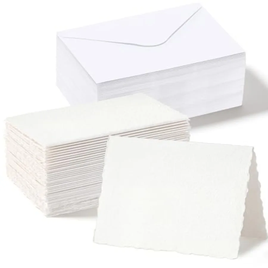 100 Pcs Blank Pure Cotton Watercolor Paper Card with Envelopes 140lb/300 Gsm Textured Postcards for Art Painting Thank Note Inv