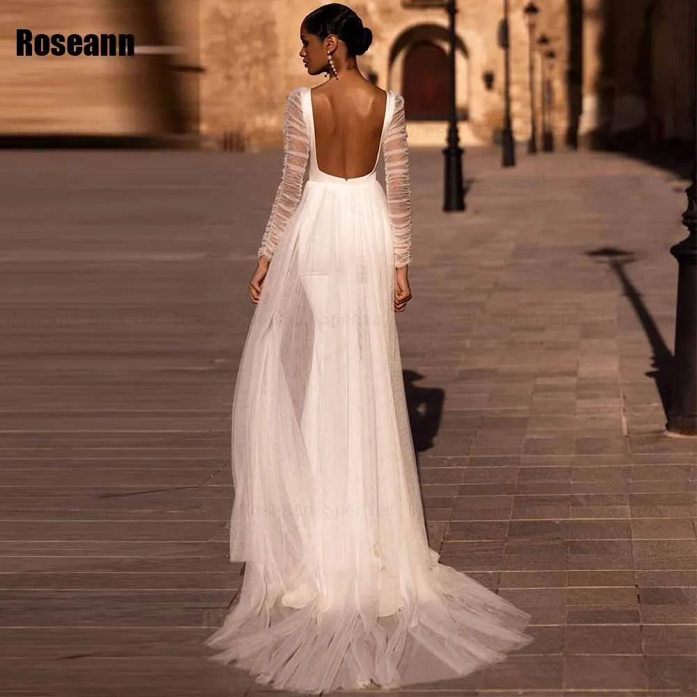 Customzied Exquisite Ivory Mermaid Wedding Dresses 2025 New Design Square Tulle Full Bride Dresses Brush Train robe de mariée