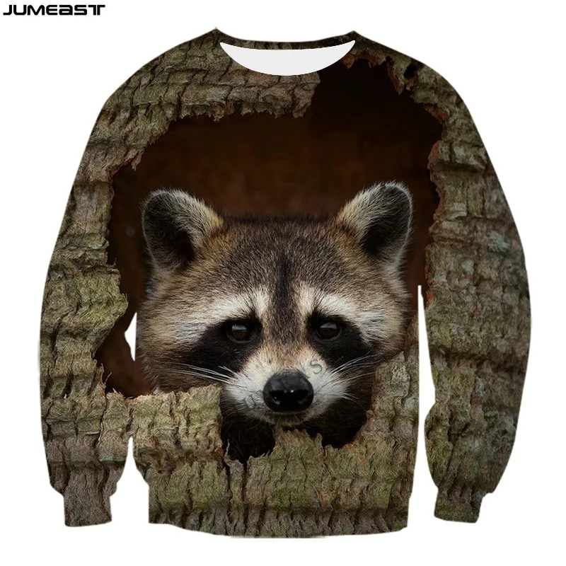 Jumeast Men Women Sweatshirt Lovely Animal Raccoon Hunting Camouflage Long Sleeve Fashion HipT Shirt Sport Pullover Tops Tees