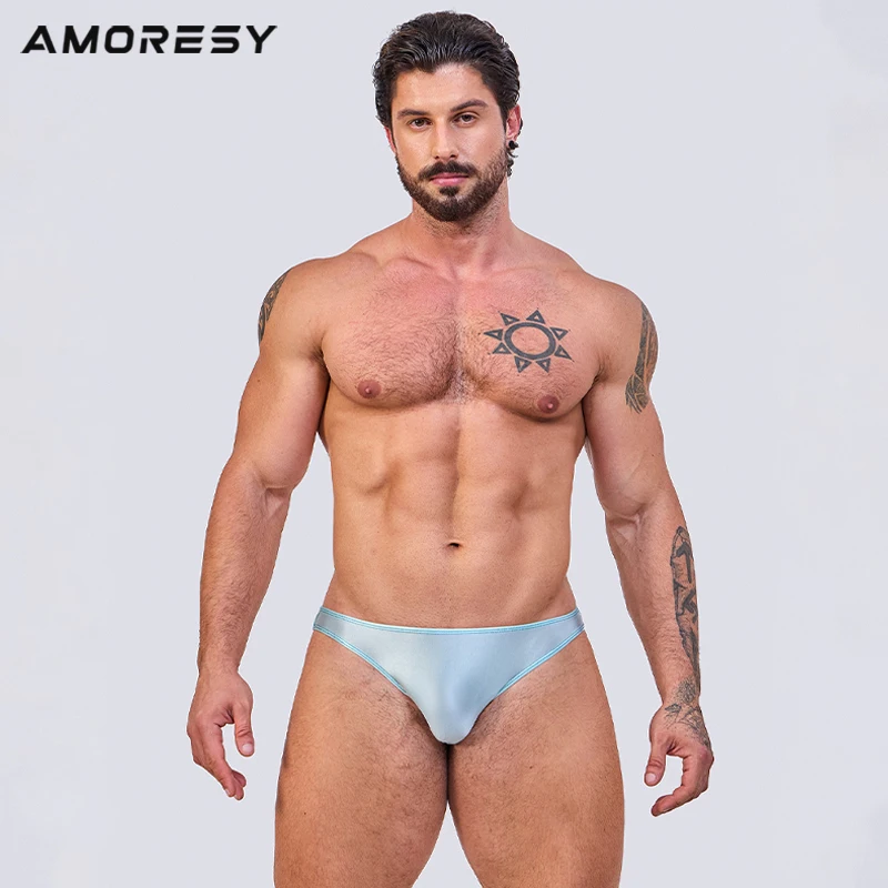 AMORESYAtlas series solid color ultra-thin tight swimming trunks multi-color simple sexy beach briefs thong swimming waterproof