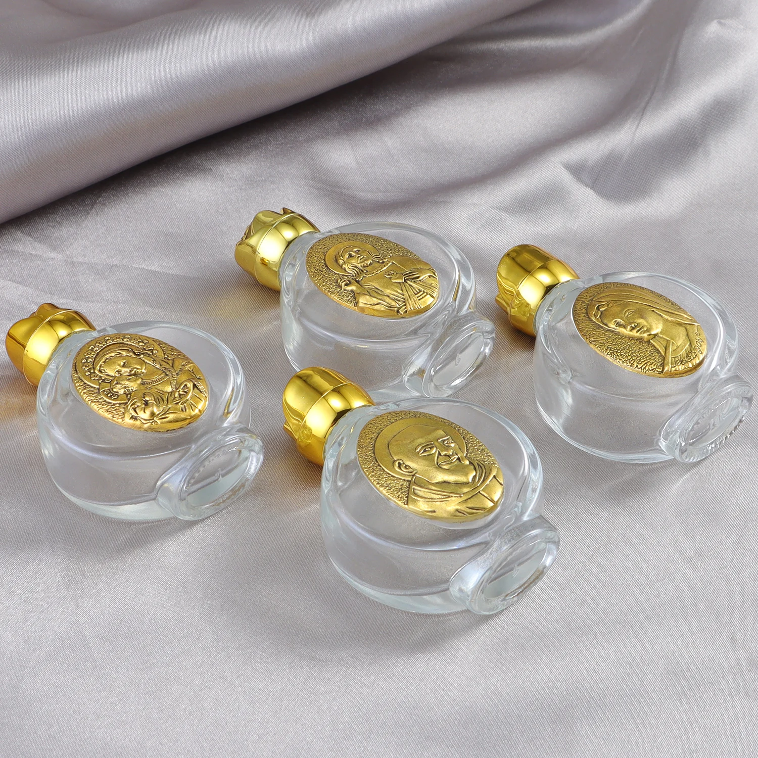 Portable Catholic Holy Water Bottle Golden Sacred Heart Glass Bottle Used to Hold Holy Water or Rosary Prayer Beads Necklace