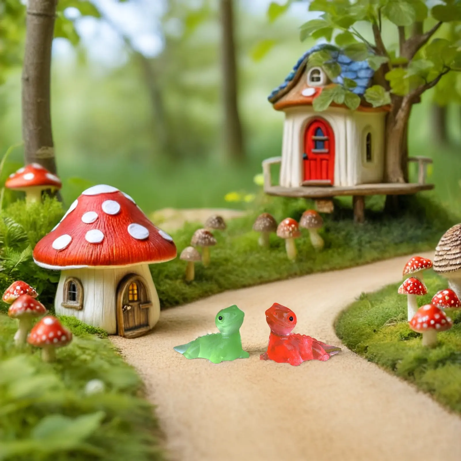 60Pcs Cartoon Glow Lizard Resin Mini Landscaping Decor Miniature Garden Ornaments Glow Dark Tiny Figures Mini Resin Figures