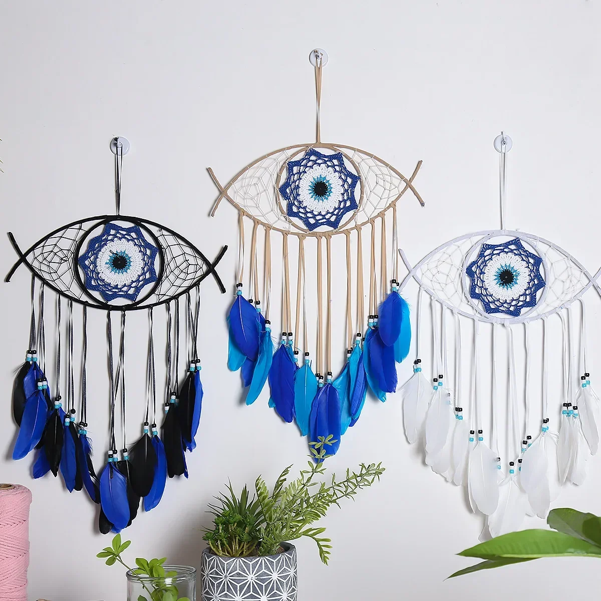 

Evil Eye Dream Catcher Boho Room Decor Handmade Eye Wall Decor Blue Feather Dreamcatcher Wall Hanging Wall Art Living Room Gift