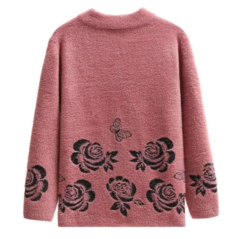 Imitation Mink Fleece Sweater Middle-Aged Elderly Grandma\'s Autumn Winter Coat Tops Women\'s Knitted Sweater Cardigan Jacket