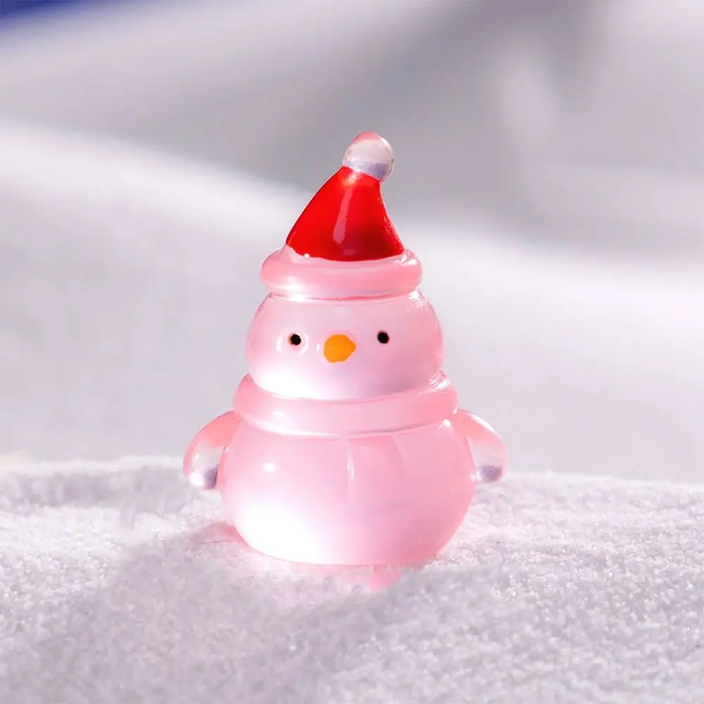 10pcs Cute Mini Luminous Snowman Figurines Glowing in Dark Cartoon Christmas Snowman Statue Resin Crafts
